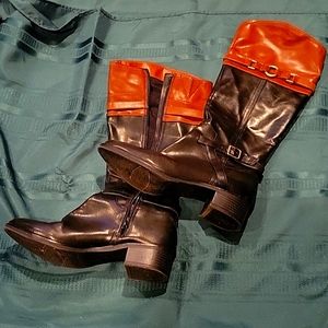 Black and Brown Tall Boots